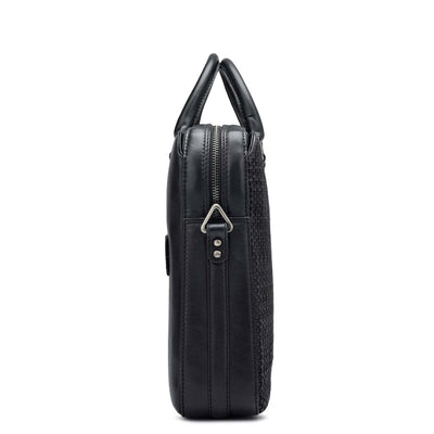 Mat Plain Leather Laptop Bag - Black