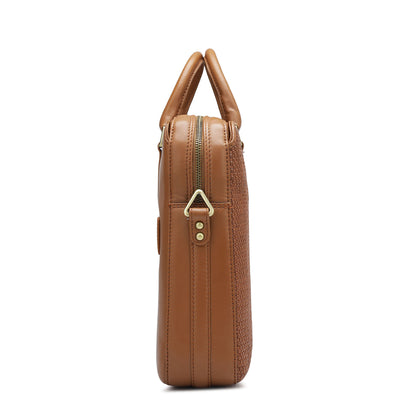 Mat Plain Leather Laptop Bag - Tan