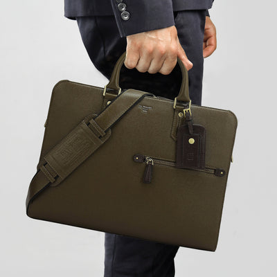 Franzy Leather Laptop Bag - Military Green