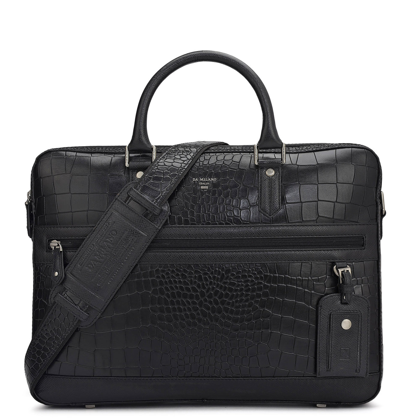 Croco Leather Laptop Bag - Black