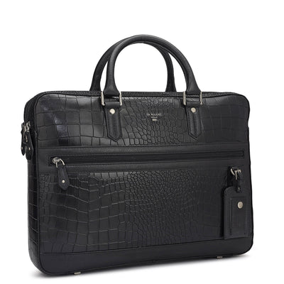 Croco Leather Laptop Bag - Black