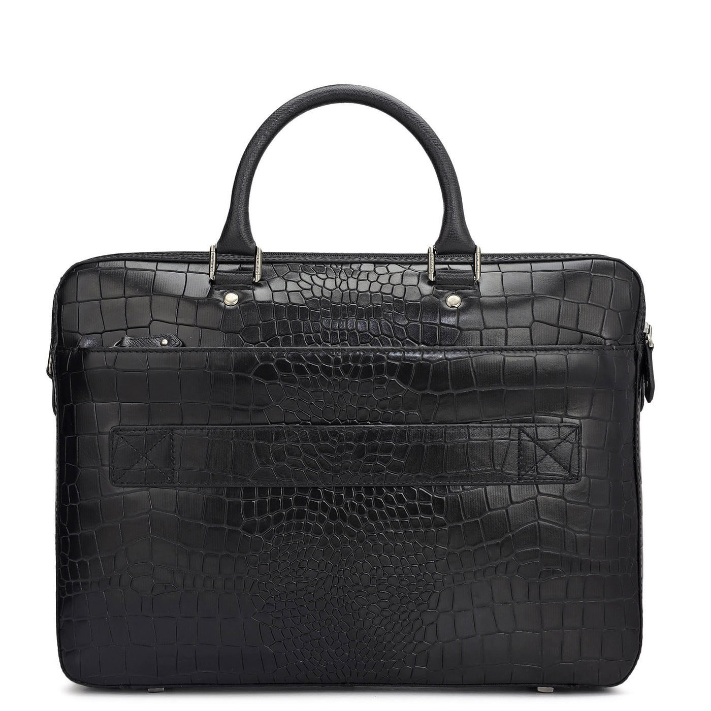 Croco Leather Laptop Bag - Black