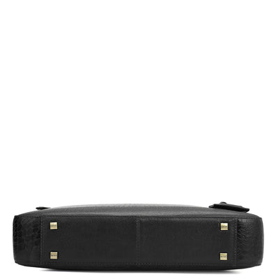 Croco Leather Laptop Bag - Black