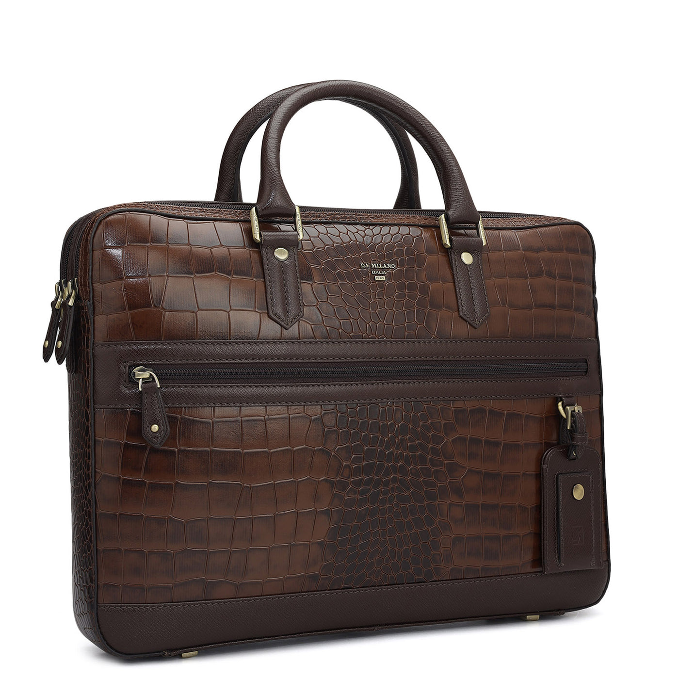 Croco Leather Laptop Bag - Brown