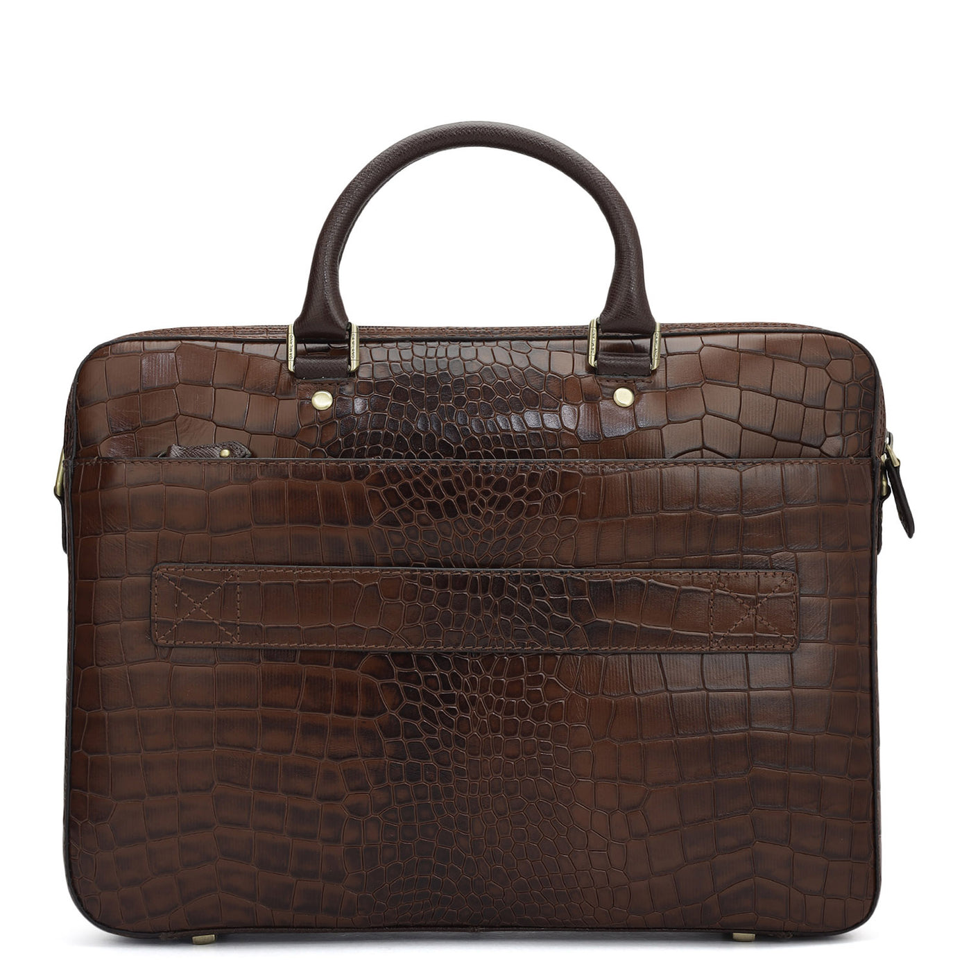 Croco Leather Laptop Bag - Brown