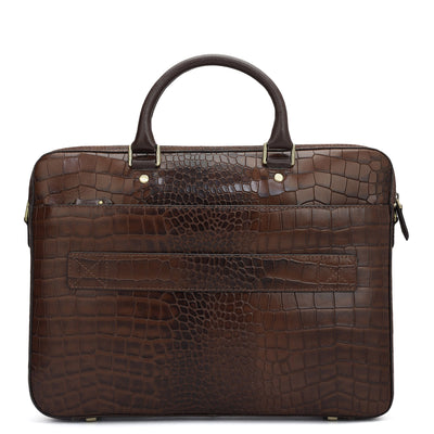 Croco Leather Laptop Bag - Brown