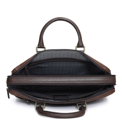 Croco Leather Laptop Bag - Brown