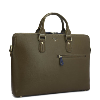 Franzy Leather Laptop Bag - Military Green