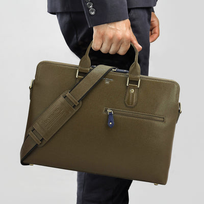 Franzy Leather Laptop Bag - Military Green