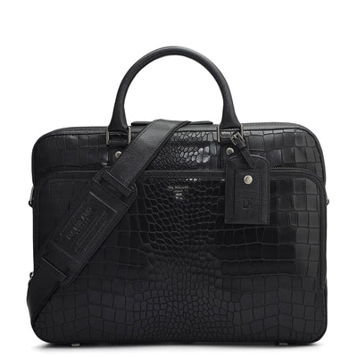 Croco Leather Laptop Bag - Black