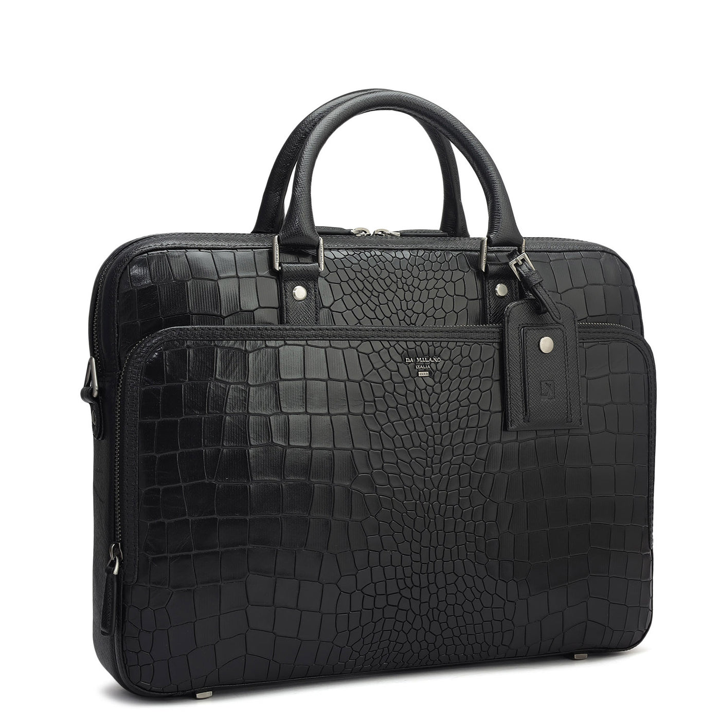 Croco Leather Laptop Bag - Black