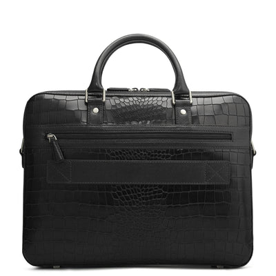 Croco Leather Laptop Bag - Black