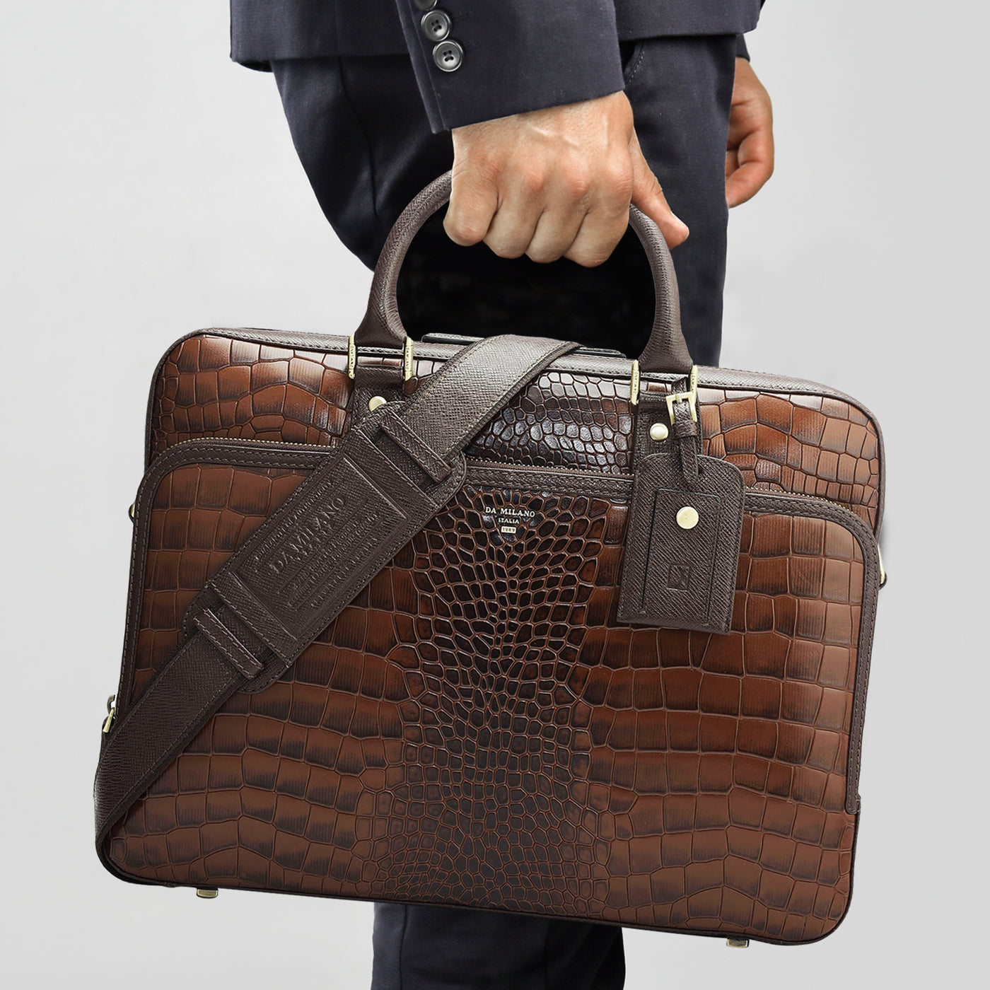 Croco Leather Laptop Bag - Date