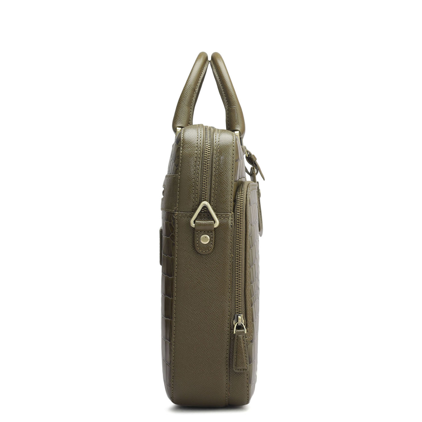 Croco Leather Laptop Bag - Military Green