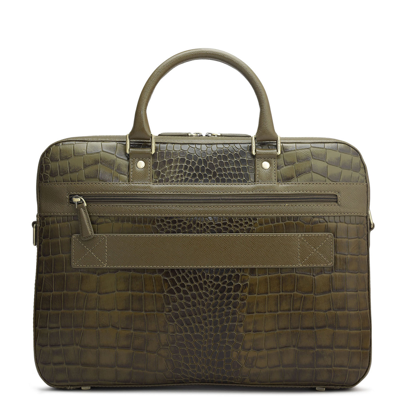 Croco Leather Laptop Bag - Military Green