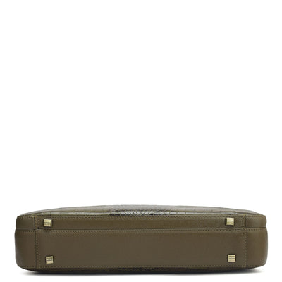 Croco Leather Laptop Bag - Military Green