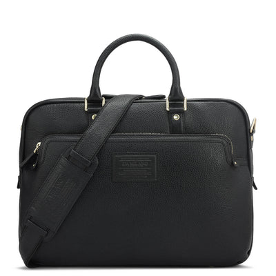 Wax Leather Laptop Bag - Black