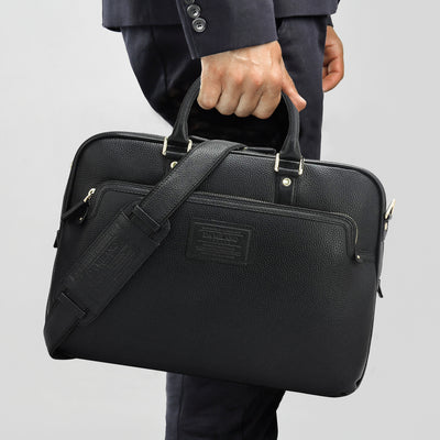 Wax Leather Laptop Bag - Black