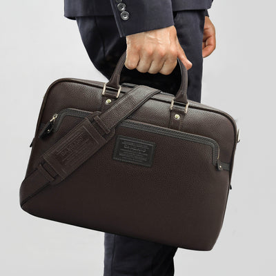 Wax Leather Laptop Bag - Chocolate