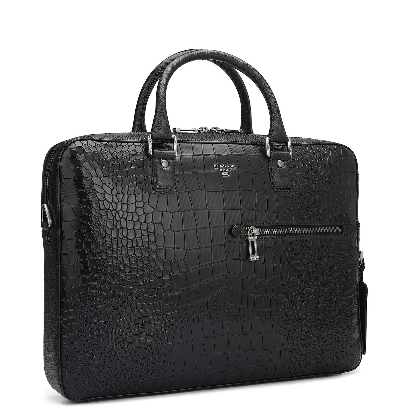 Croco Leather Laptop Bag - Black