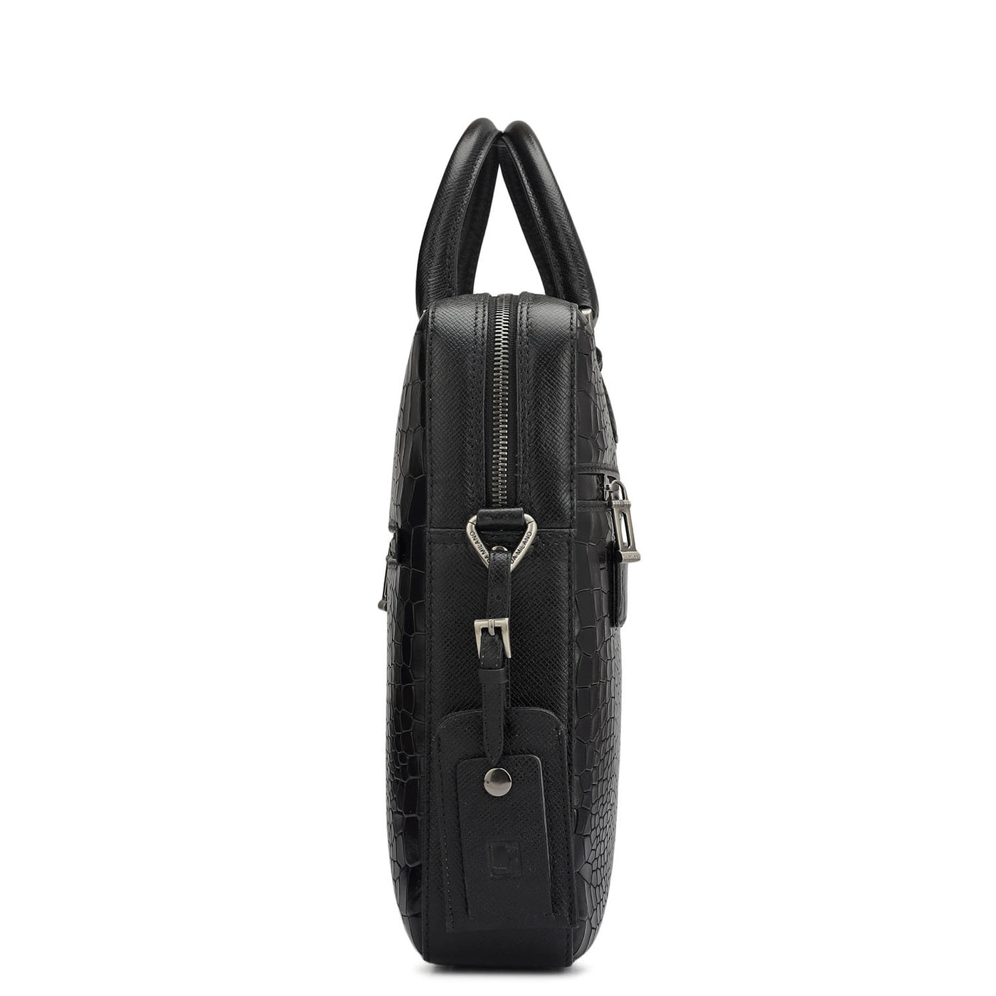 Croco Leather Laptop Bag - Black