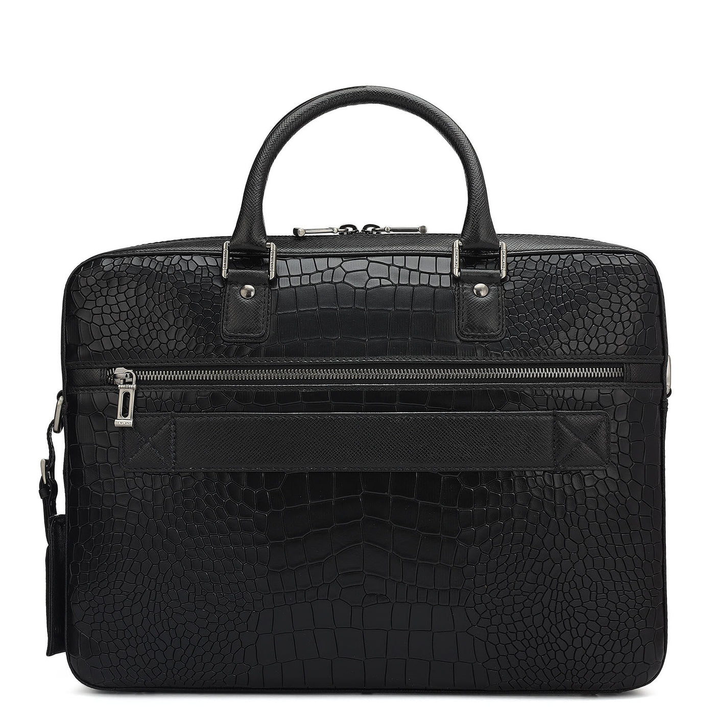 Croco Leather Laptop Bag - Black