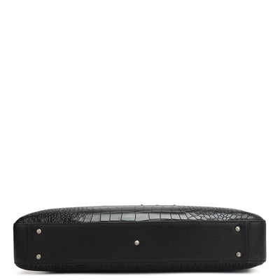 Croco Leather Laptop Bag - Black