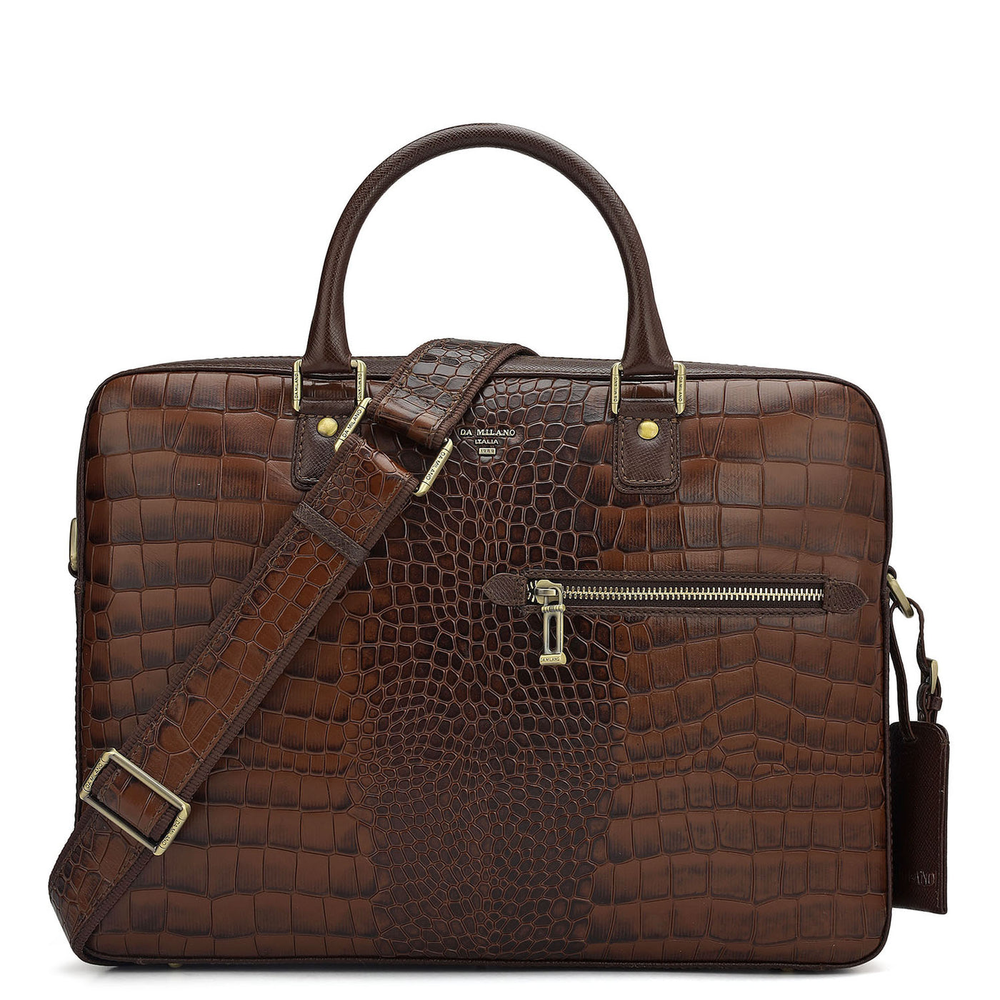 Croco Leather Laptop Bag - Brown