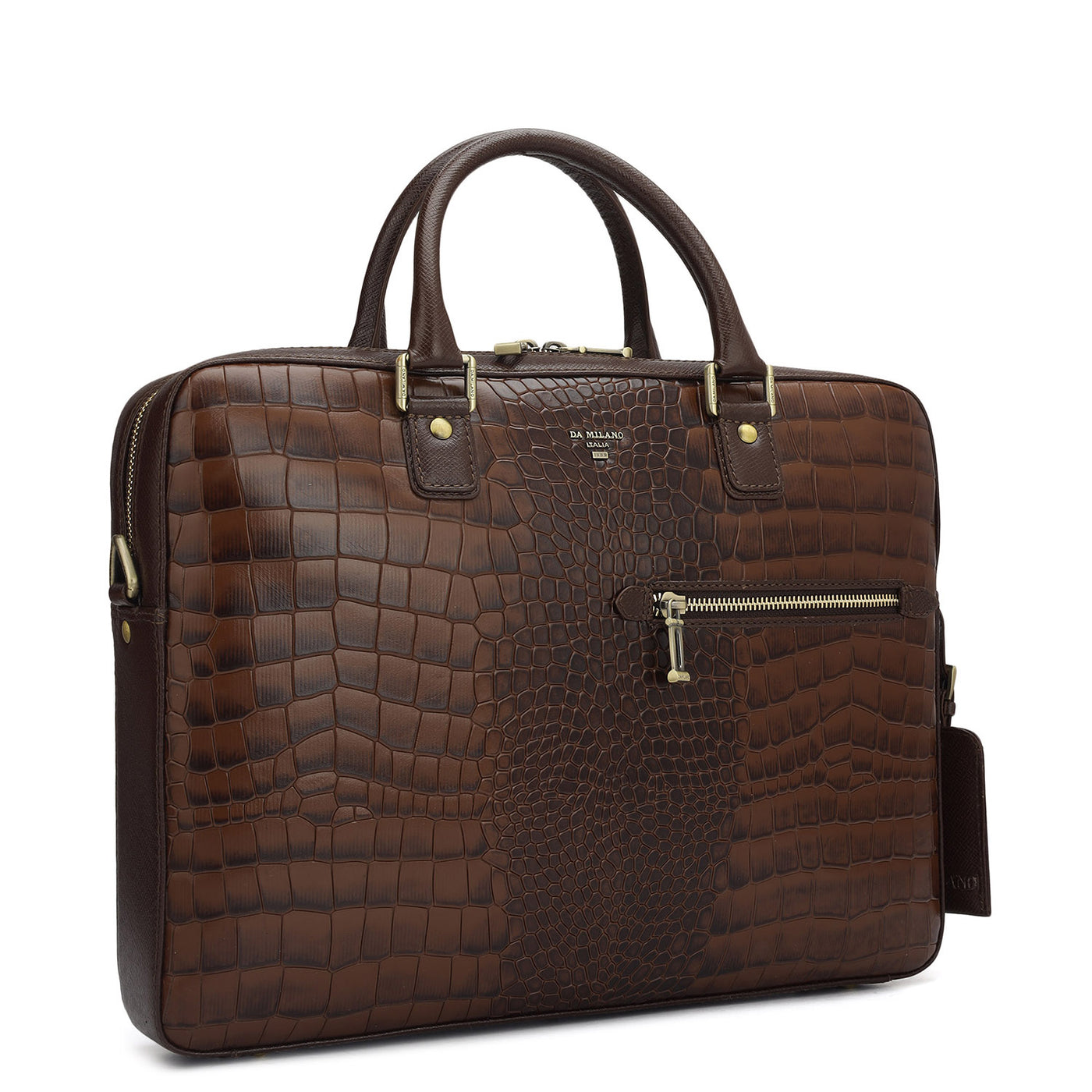 Croco Leather Laptop Bag - Brown