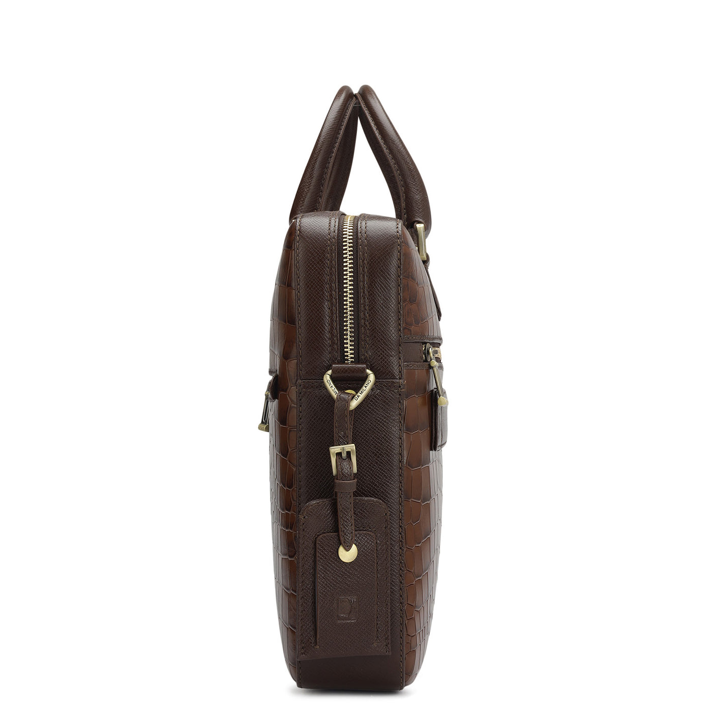 Croco Leather Laptop Bag - Brown