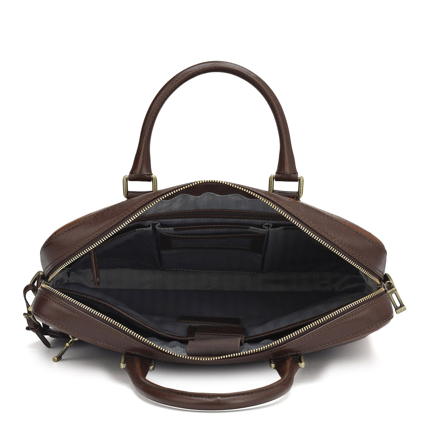 Croco Leather Laptop Bag - Brown