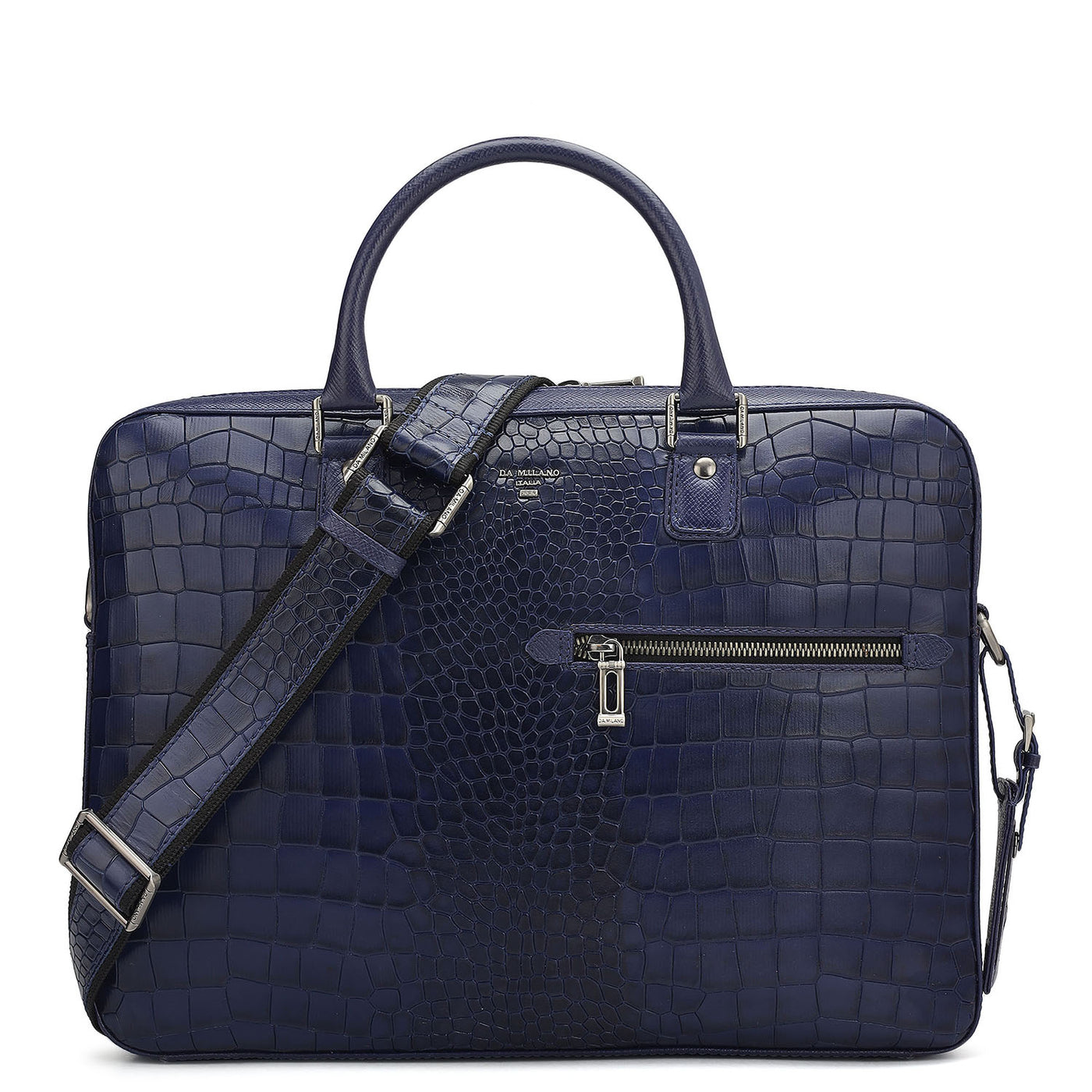 Croco Leather Laptop Bag - Ink Blue