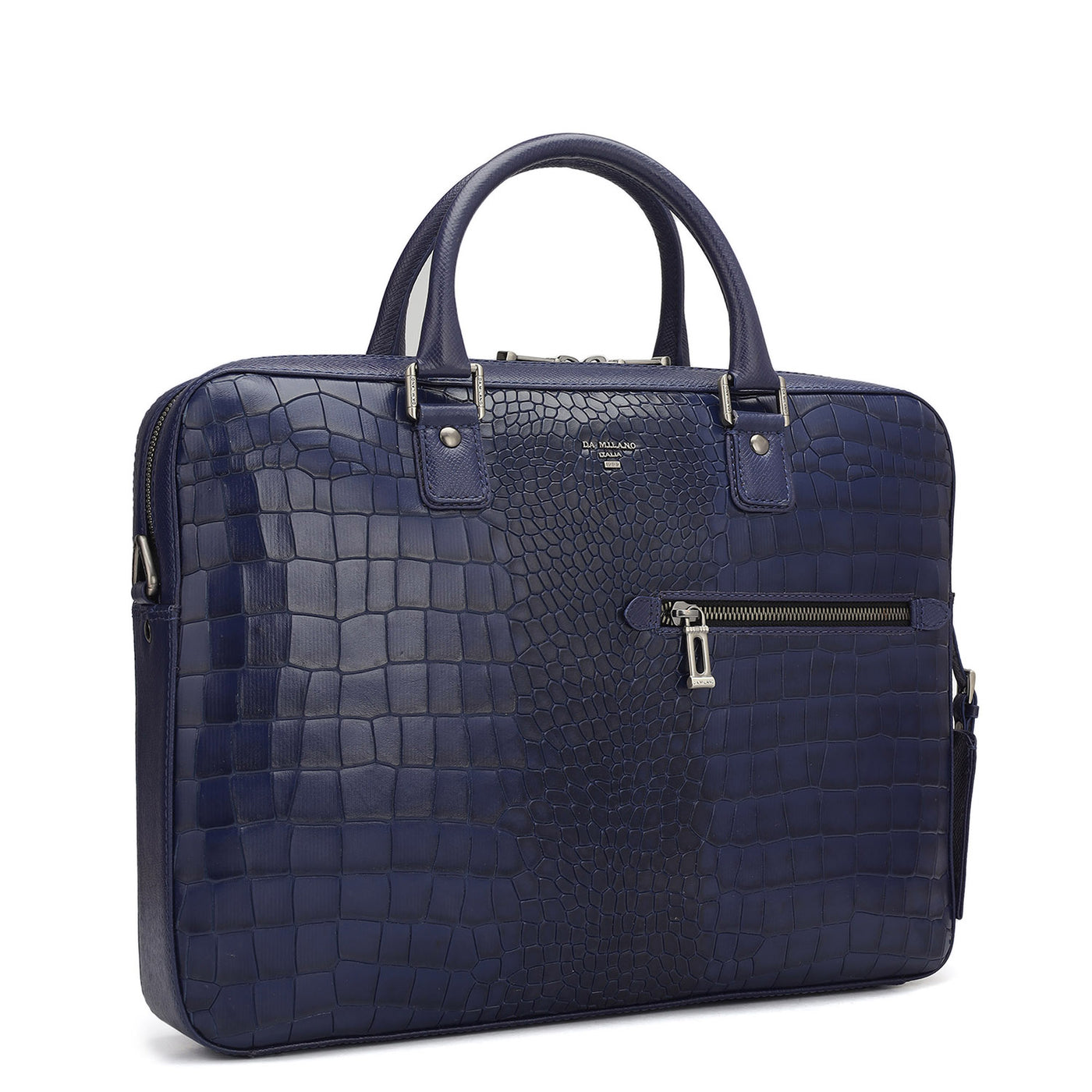 Croco Leather Laptop Bag - Ink Blue