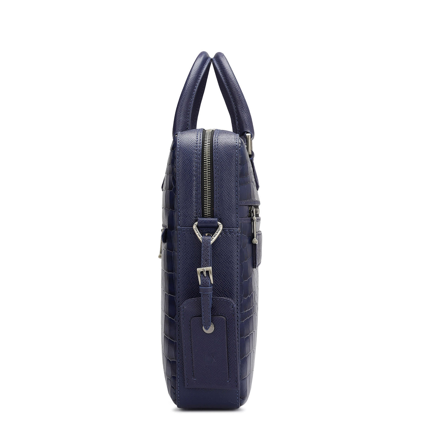 Croco Leather Laptop Bag - Ink Blue