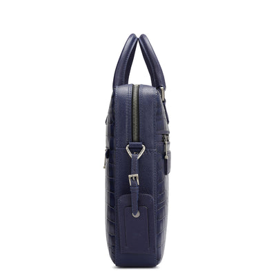 Croco Leather Laptop Bag - Ink Blue