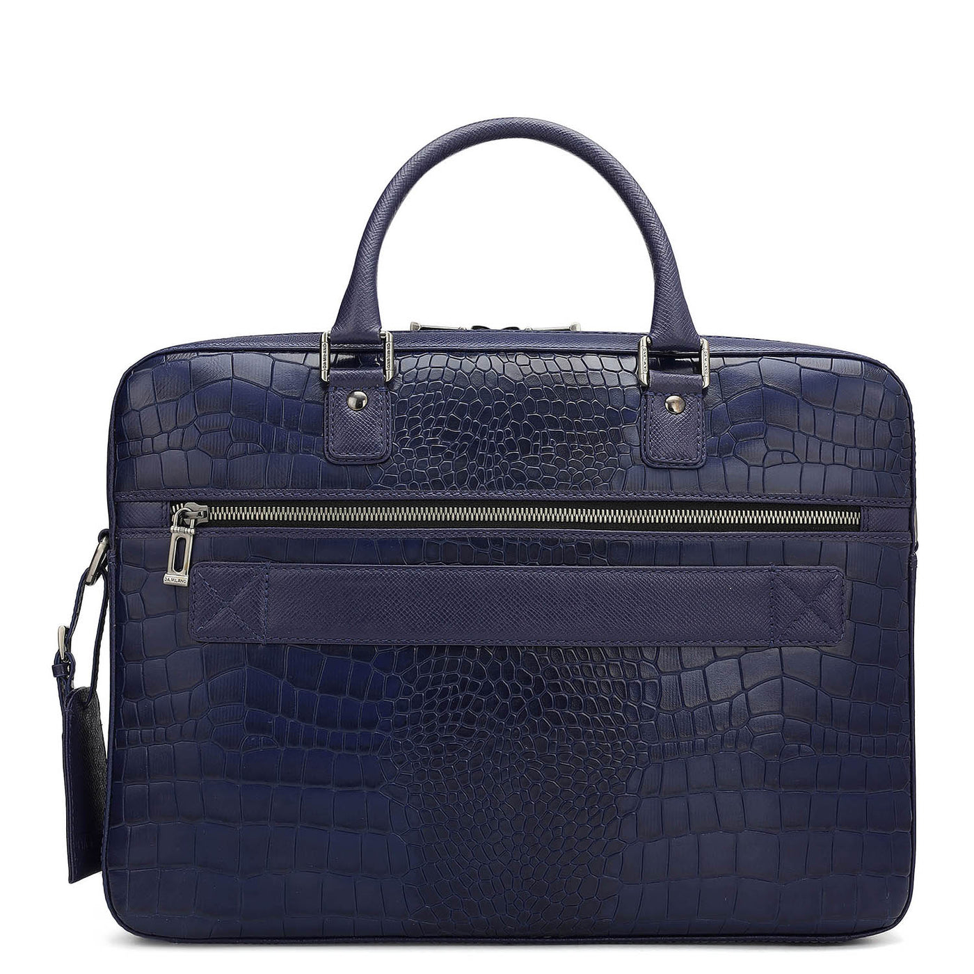 Croco Leather Laptop Bag - Ink Blue