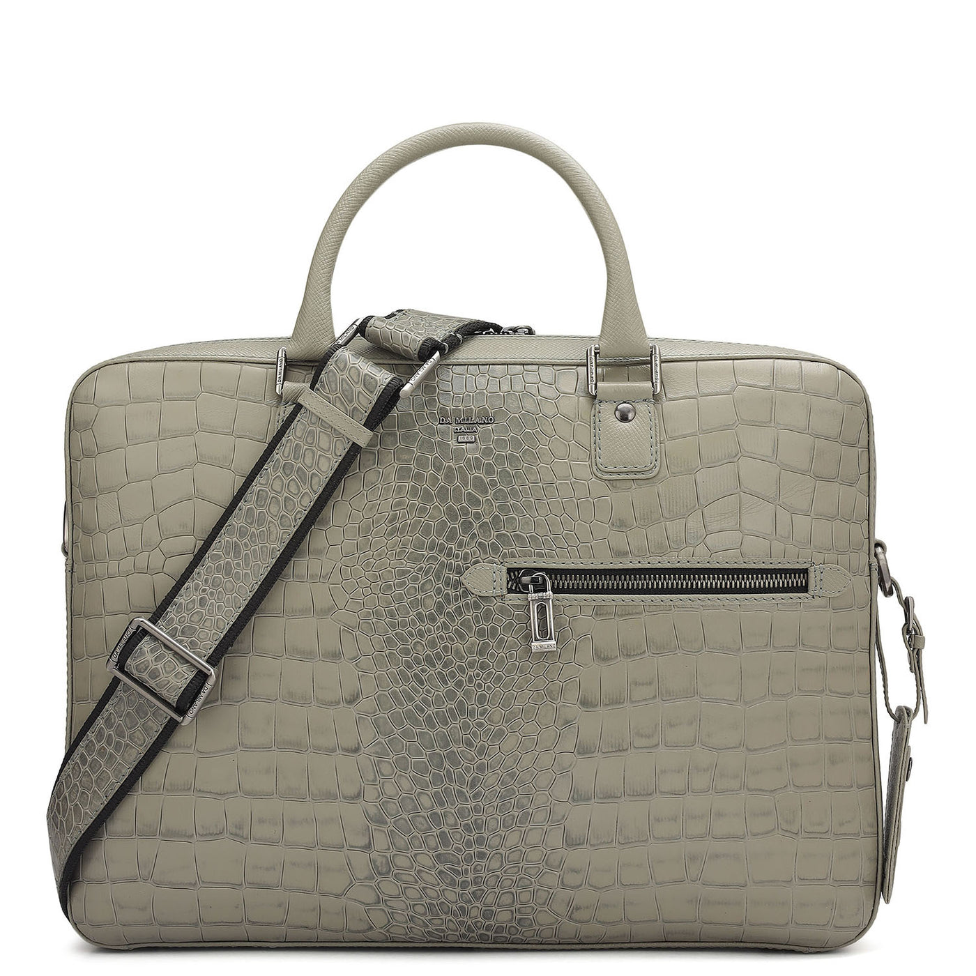 Croco Leather Laptop Bag - Stone Grey