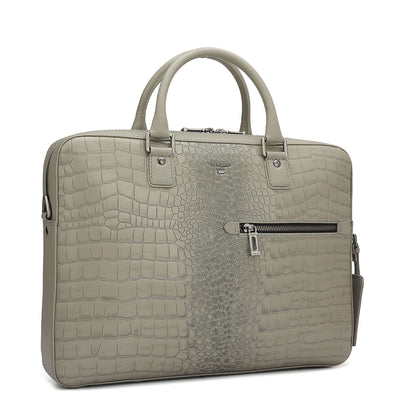 Croco Leather Laptop Bag - Stone Grey