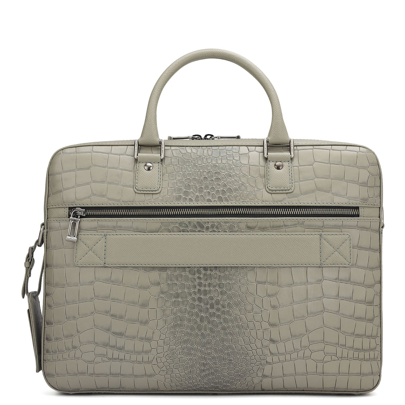 Croco Leather Laptop Bag - Stone Grey