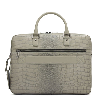 Croco Leather Laptop Bag - Stone Grey