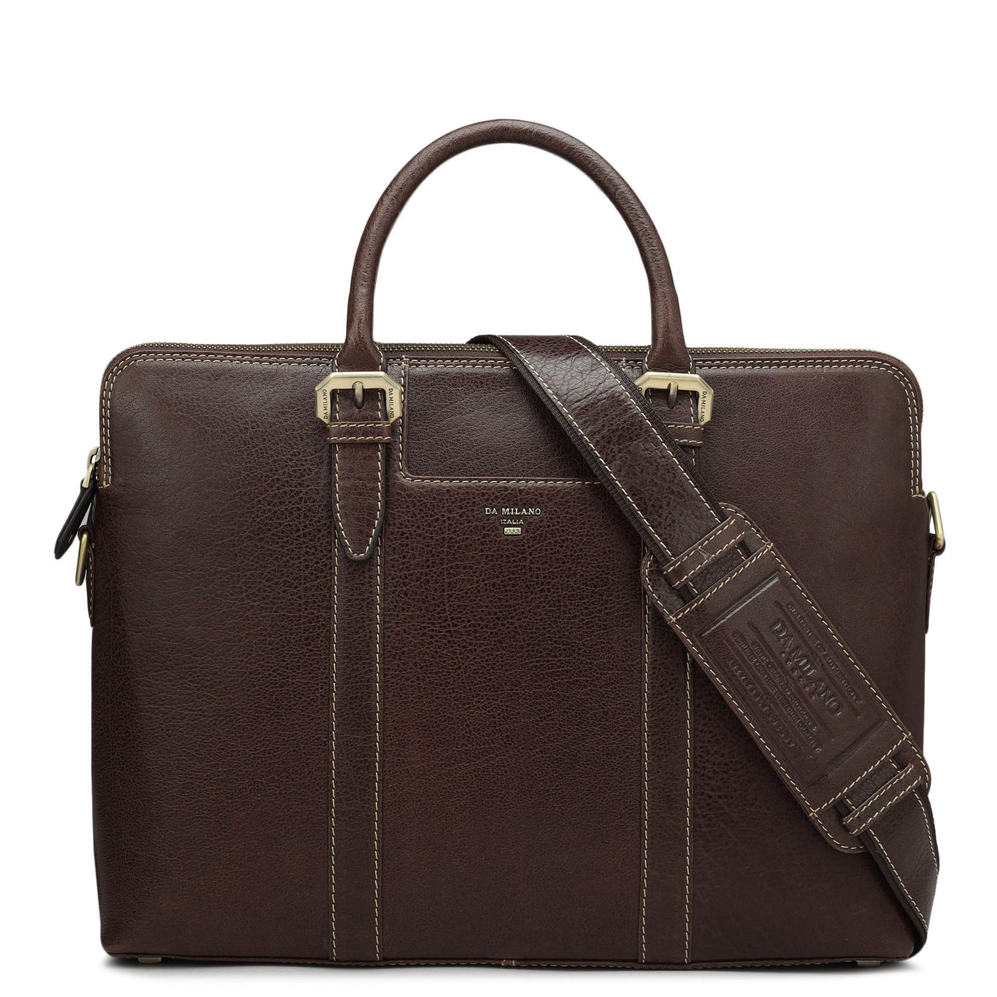 Elephant Pattern Leather Laptop Bag - Brown