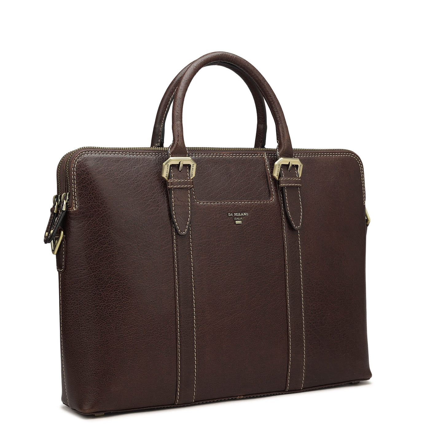 Elephant Pattern Leather Laptop Bag - Brown