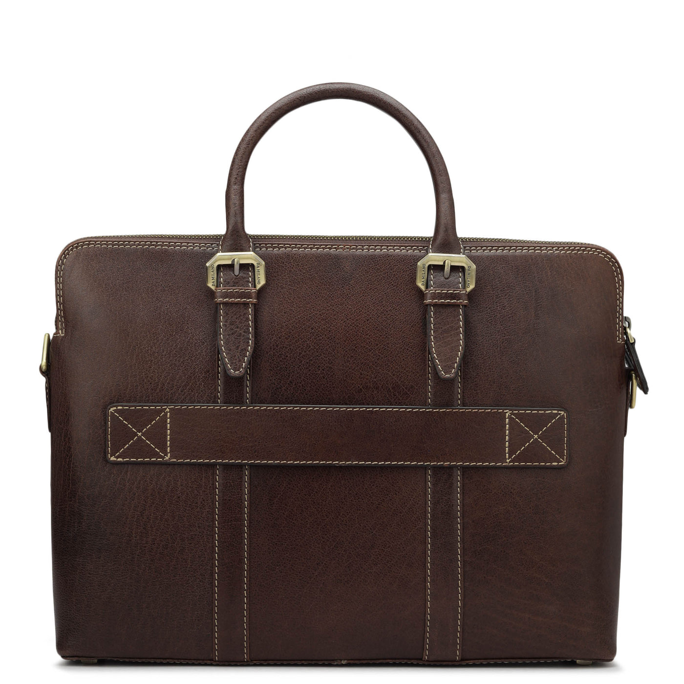 Elephant Pattern Leather Laptop Bag - Brown