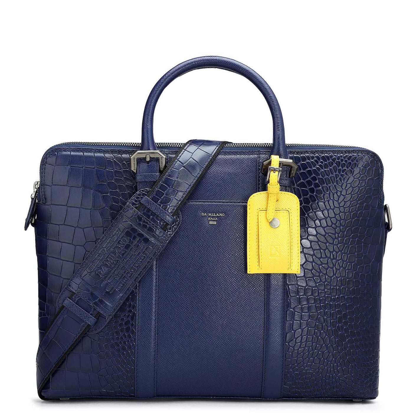 Croco Franzy Leather Laptop Bag - Ink Blue