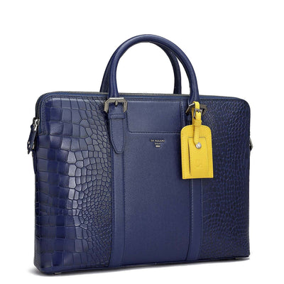 Croco Franzy Leather Laptop Bag - Ink Blue