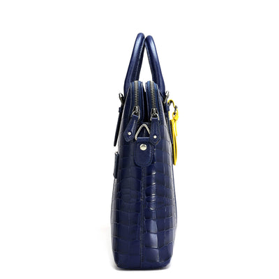 Croco Franzy Leather Laptop Bag - Ink Blue