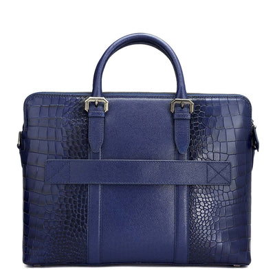 Croco Franzy Leather Laptop Bag - Ink Blue