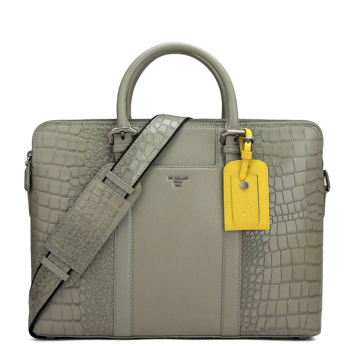 Croco Franzy Leather Laptop Bag - Stone Grey