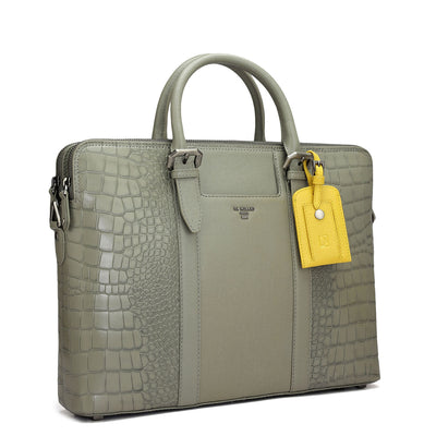 Croco Franzy Leather Laptop Bag - Stone Grey