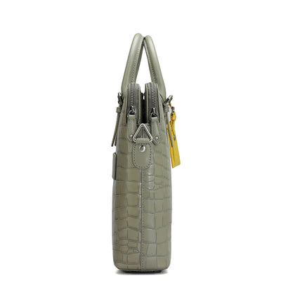 Croco Franzy Leather Laptop Bag - Stone Grey